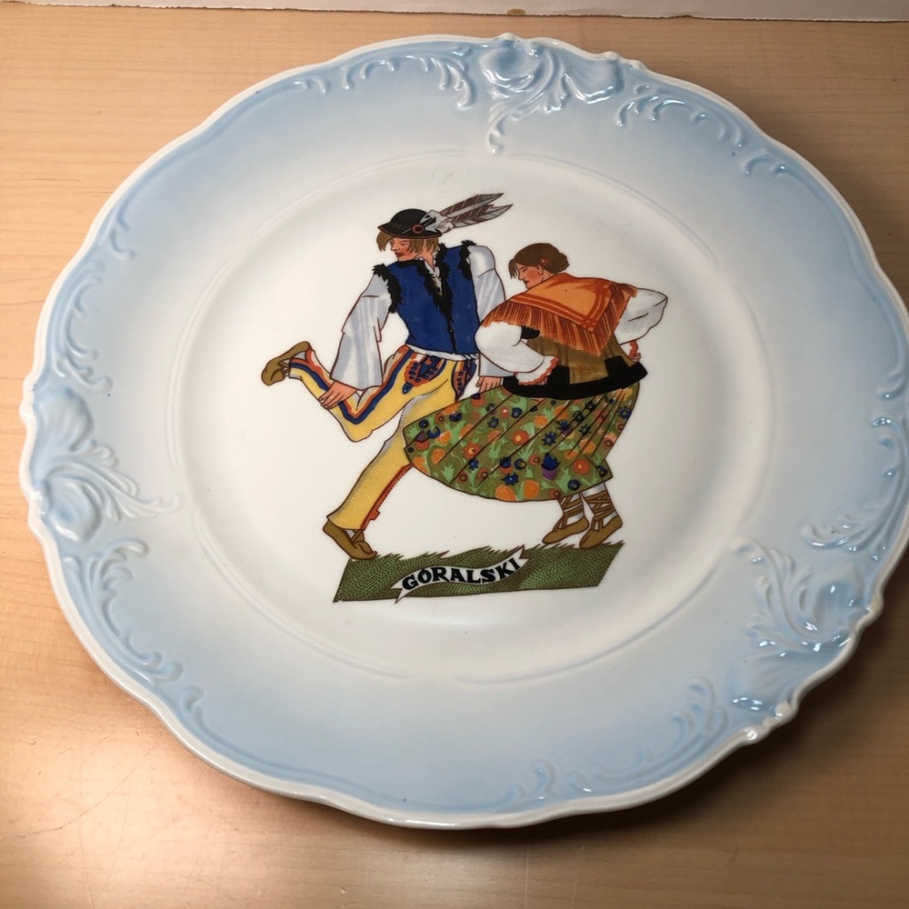 "Goralski" Polish Highlander Vintage Decorative Folk Plate with Blue Border